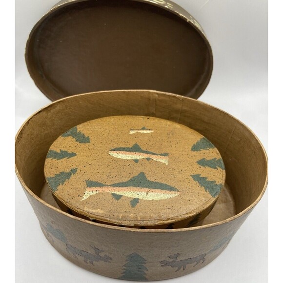 Vintage Nesting Oval  2 Trinket Boxes Cabin Man Cave Outdoors Small Fish Inside - Picture 8 of 16
